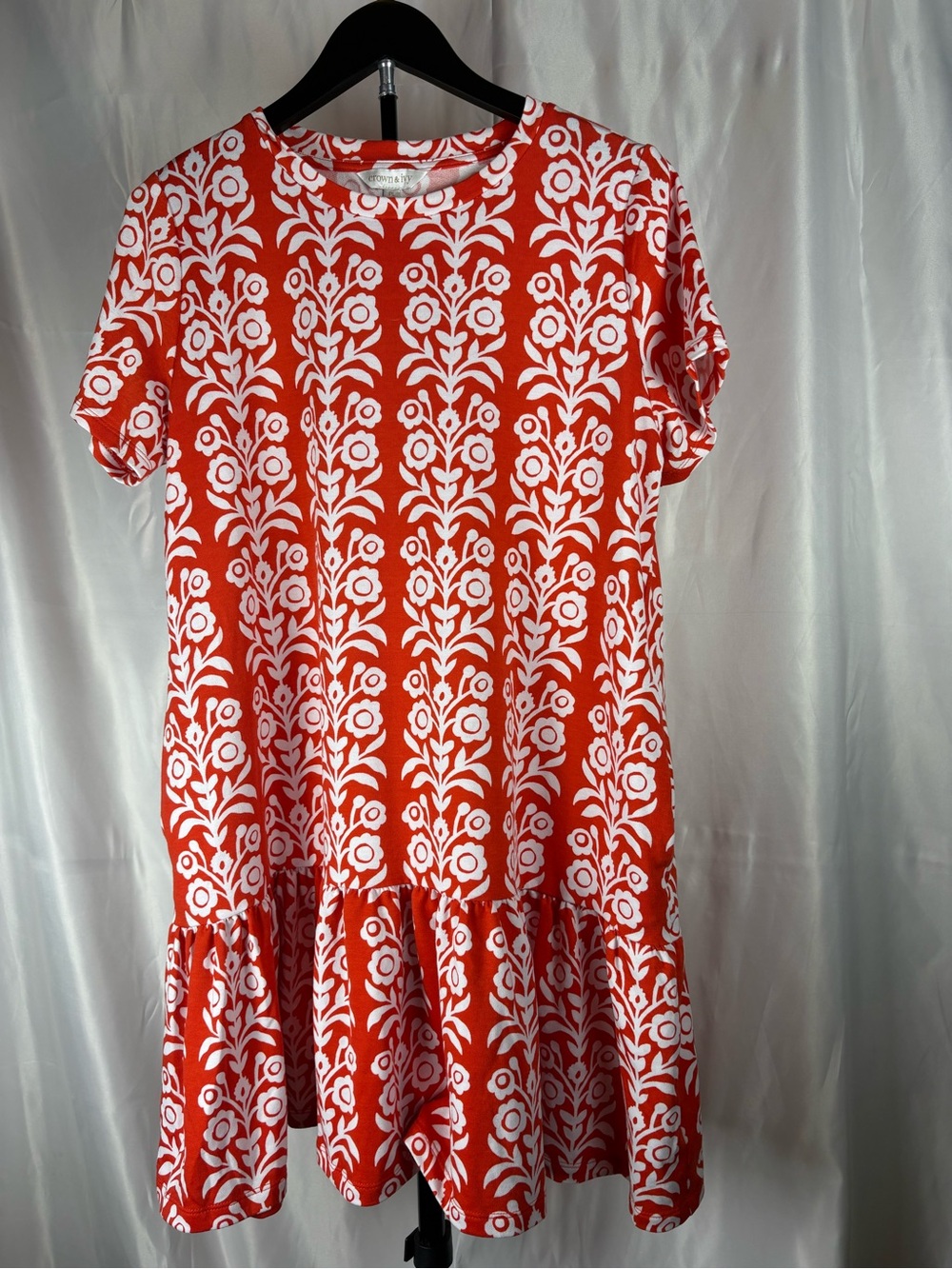 Crown & Ivy Petite Large Red White Floral Drop Waist Ruffle Dress PL